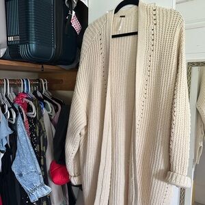 Free People Cream Chunky Open-Front Knit Cardigan